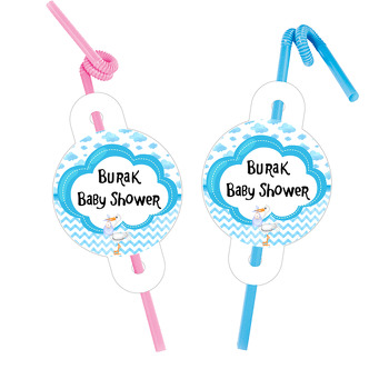 Mavi Bulut Baby Shower Temalı Pipet ve Kartı