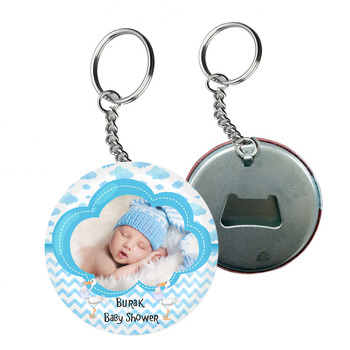 Mavi Bulut Baby Shower Temalı Resimli Arkası Açacak Anahtarlık