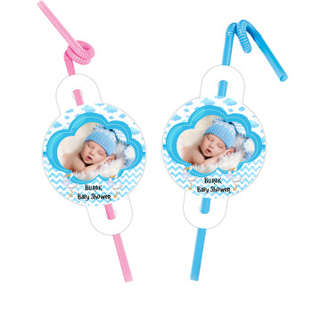 Mavi Bulut Baby Shower Temalı Resimli Pipet ve Kartı