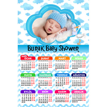Mavi Bulut Baby Shower Temalı Takvim Magnet