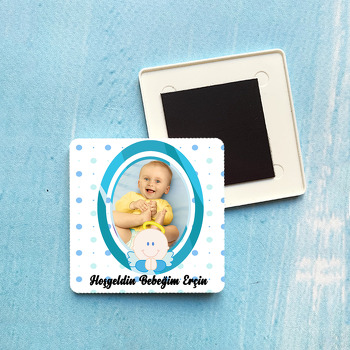 Mavi Çerçeve Temalı Bebek Plastik Kare Magneti