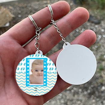 Mavi Çerçeve Temalı Daire Plastik Anahtarlık