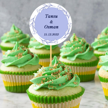 Mavi Çiçek Dalları ile Lila Fon Temalı Parti Kürdan Süs