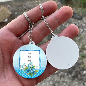 Mavi Çiçek Temalı Daire Plastik Anahtarlık