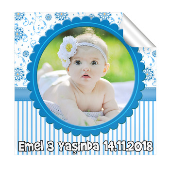 Mavi Çiçek Temalı Kare Etiket