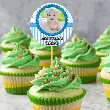 Mavi Çiçek Temalı Resimli Kürdan Süs