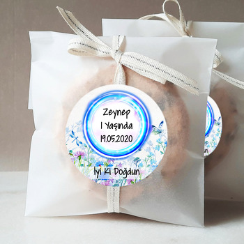 Mavi Çiçekler Temalı Doğum Günü Sticker