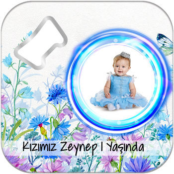 Mavi Çiçekler Temalı Kare Magnet Açacak