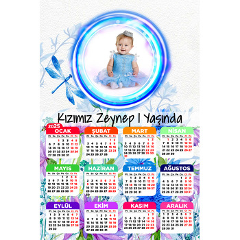 Mavi Çiçekler Temalı Takvim Magnet