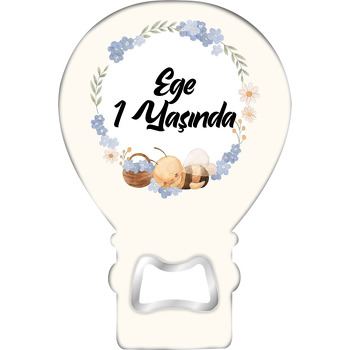 Mavi Çiçeklerle Uyuyan Arı Temalı Balon Ahşap Magnet 