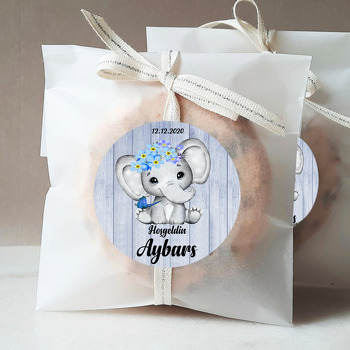 Mavi Çiçekli Fil Temalı Hoşgeldin Bebek Sticker
