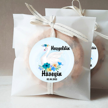 Mavi Çiçekli Kuğu Temalı Sticker
