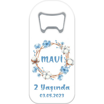 Mavi Çiçekli Pamuk Çerçeve Temalı Uzun Magnet Açacak