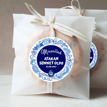 Mavi Çini Desen ile Nazar Boncuğu Sünnet Temalı Sticker