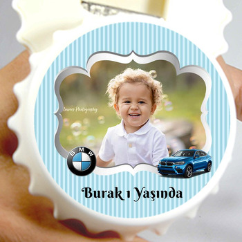 Mavi Çizgili Araba Temalı Kapak Şekilli Magnet Açacak
