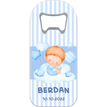 Mavi Çizgili Fon ile Bebek Temalı Uzun Magnet Açacak