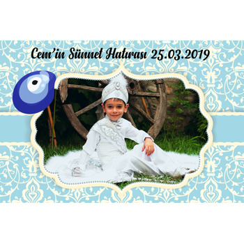 Mavi Damask Desenli Sünnet Temalı Magnet