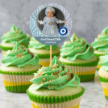 Mavi Degradeli Fatmanın Eli ile Nazar Boncuğu Sünnet Temalı Parti Kürdan Süs