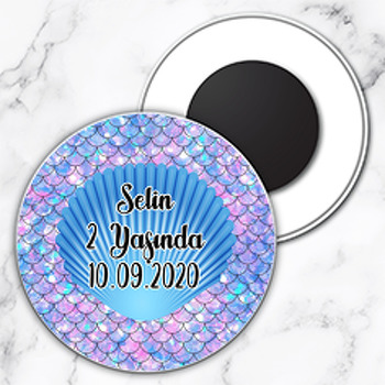 Mavi Deniz Kabuğu Temalı Daire Plastik Magnet