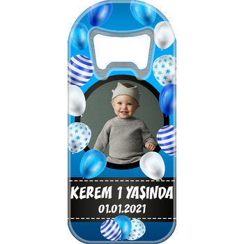 Mavi Desenli Balonlar ve Antrasit Şerit Temalı Uzun Magnet Açacak