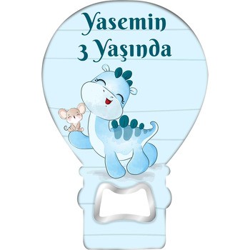 Mavi Dinazor ile Fare Temalı Balon Ahşap Magnet 