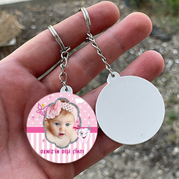 Mavi Diş Buğdayı Temalı Resimli Daire Plastik Anahtarlık