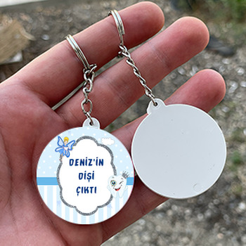 Mavi Diş BuğdayıTemalı Daire Plastik Anahtarlık