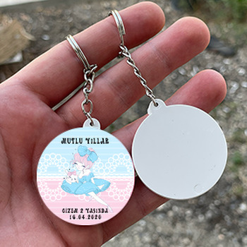 Mavi Elbiseli Balerin Temalı Daire Plastik Anahtarlık