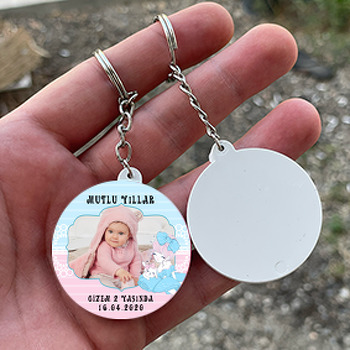 Mavi Elbiseli Balerin Temalı Resimli Daire Plastik Anahtarlık