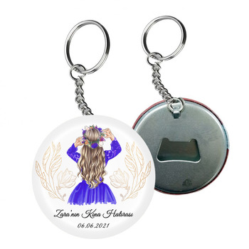 Mavi Elbiseli Kız ile Nişan Temalı Arkası Açacak Anahtarlık