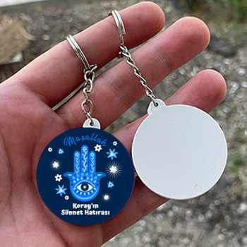 Mavi Fatmanın Eli ile Sünnet Temalı Daire Plastik Anahtarlık