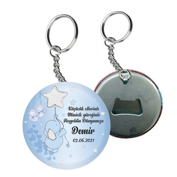 Mavi Fil ile Yıldız Balon Temalı Arkası Açacak Anahtarlık