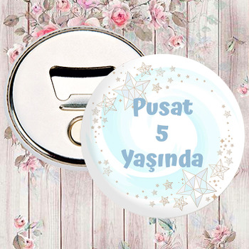 Mavi Fonda Geometrik Gold Yıldızlar Temalı Magnet Açacak