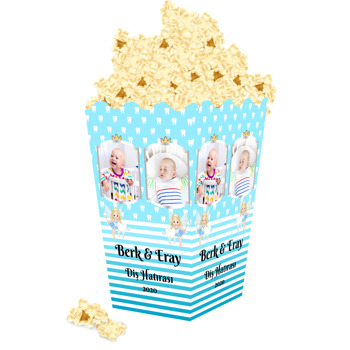 Mavi Fonda İkiz Diş Buğdayı Temalı Çift Çerçeveli Popcorn Kutusu