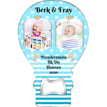 Mavi Fonda İkiz Diş Buğdayı Temalı Çift Çerçeveli Resimli Balon Magnet Açacak