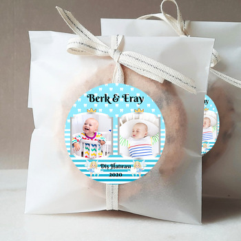 Mavi Fonda İkiz Diş Buğdayı Temalı Çift Çerçeveli Resimli Sticker