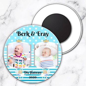 Mavi Fonda İkiz Diş Buğdayı Temalı Çitf Çerçeveli Resimli Daire Plastik Magnet