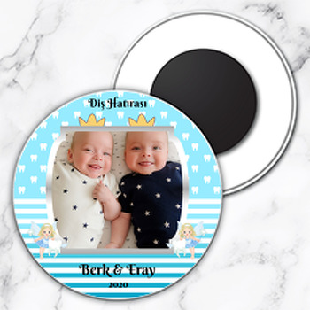 Mavi Fonda İkiz Diş Buğdayı Temalı Resimli Daire Plastik Magnet