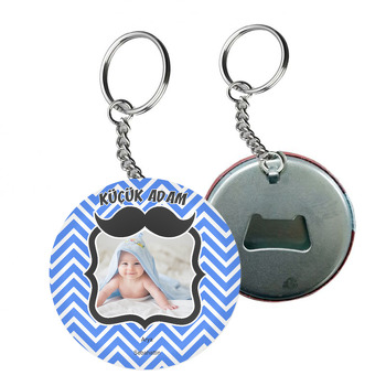 Mavi Fonlu Bıyık Temalı Arkası Açacak Anahtarlık