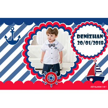 Mavi Fonlu Denizci Magnet