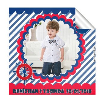 Mavi Fonlu Denizci Temalı Kare Etiket