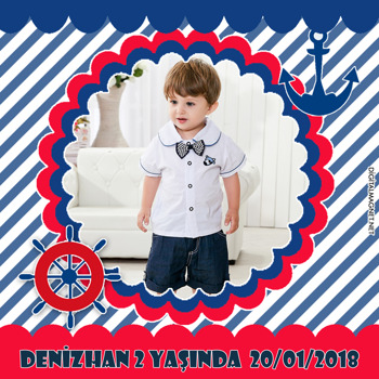 Mavi Fonlu Denizci Temalı    Kare Parti Afiş