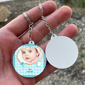 Mavi Fonlu Hoşgeldin Bebek Daire Plastik Anahtarlık