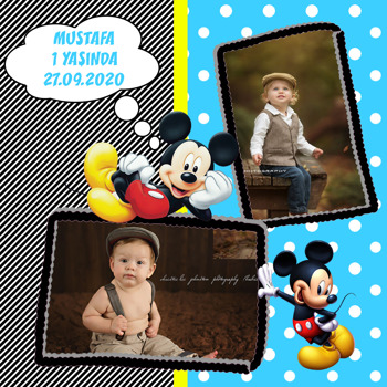 Mavi Fonlu Mickey  Mouse   Kare Parti Afiş