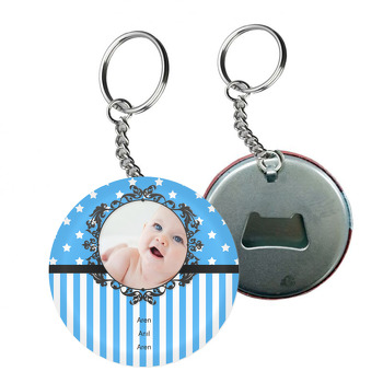 Mavi Fonlu Temalı Bebek Arkası Açacak Anahtarlık