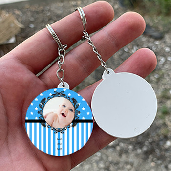 Mavi Fonlu Temalı Bebek Daire Plastik Anahtarlık