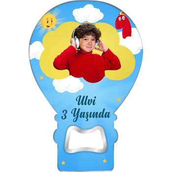 Mavi Gökyüzünde Bulut Resim ile Bir Rakamı Temalı Balon Ahşap Magnet 