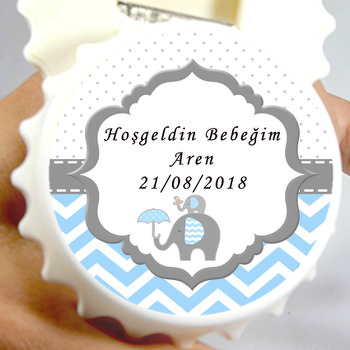 Mavi Gri Fil Temalı Kapak Şekilli Magnet Açacak
