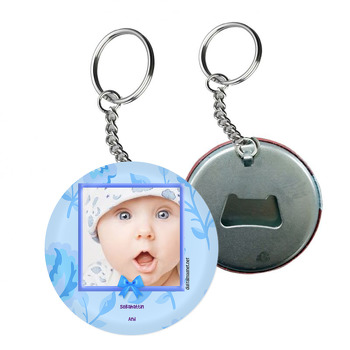 Mavi Gül Temalı Bebek Arkası Açacak Anahtarlık