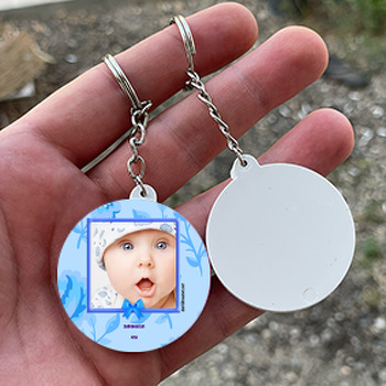 Mavi Gül Temalı Bebek Daire Plastik Anahtarlık